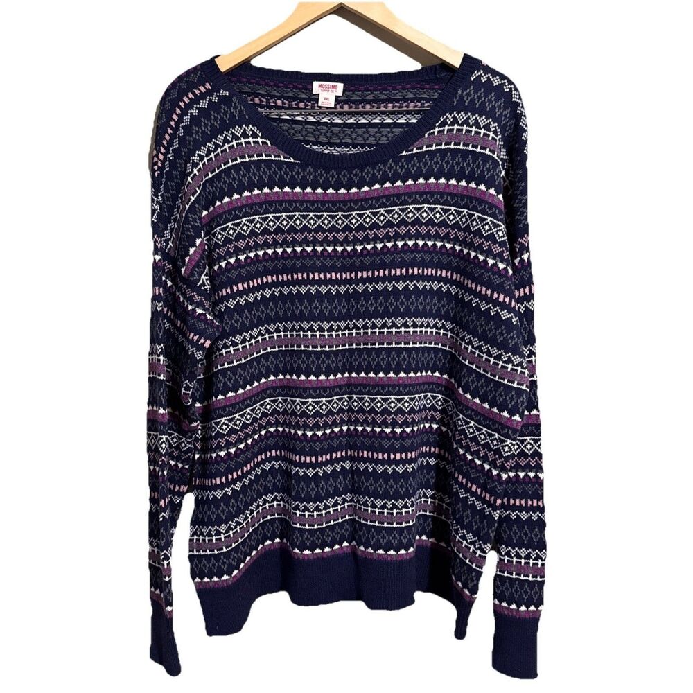Mossimo Supply Sweater XXL Fair Isle Cottage Fairy Purple Blue Holiday Knit